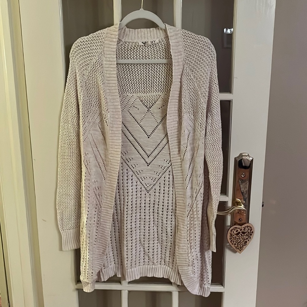 Roxy Open Front Knit Long Cardigan in Oatmeal - Size S